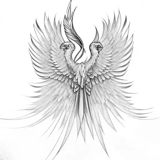 Phoenix spread out with cancer ribbon hidden in the feathers  tattoo design idea