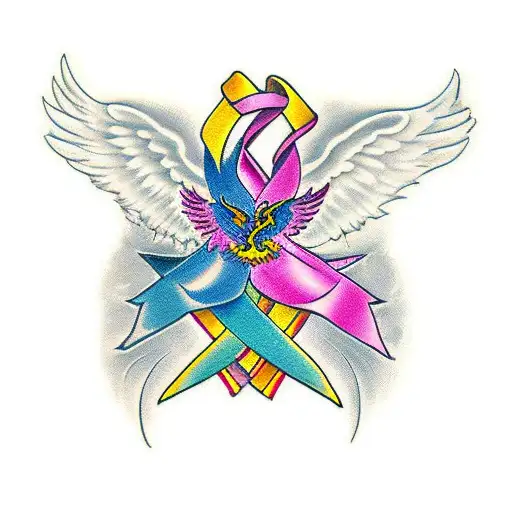 Phoenix spread out with cancer ribbon hidden in the feathers  tattoo design idea