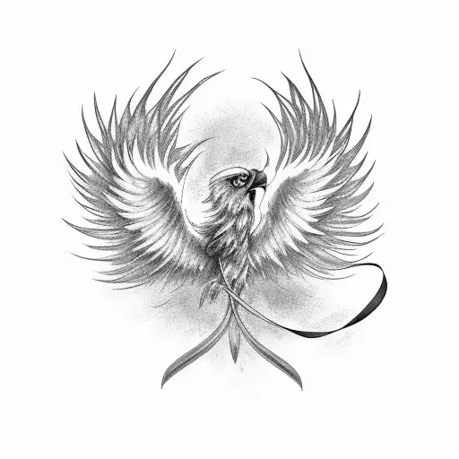 Phoenix spread out with cancer ribbon hidden in the feathers  tattoo design idea