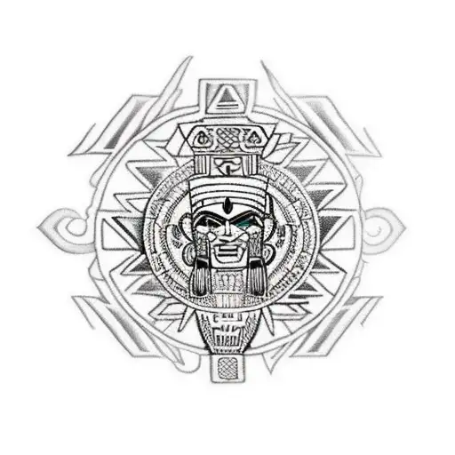 aztec witchdocter with an aztec warrior and aztez woman tattoo design idea