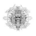 aztec witchdocter with an aztec warrior and aztez woman tattoo design idea