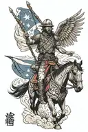 war horse boarded by a native man from asia holding the flag of the Philippines  tattoo design idea
