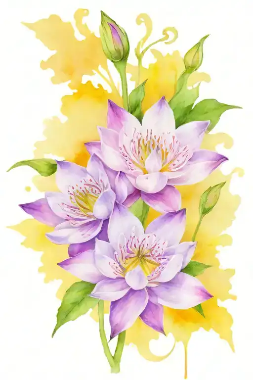 violet primrose larkspur waterlily blooming tattoo design idea