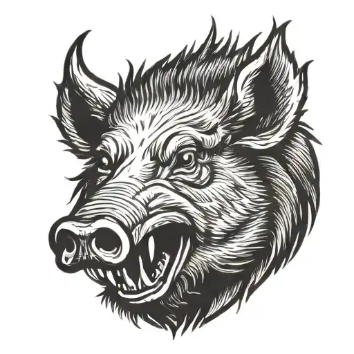 wild boar with tusk Side Profile tattoo design idea