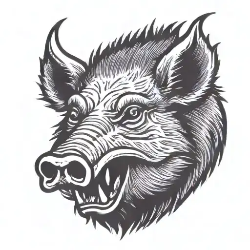 wild boar with tusk Side Profile cut off head tattoo design idea