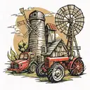 Windmill farm with vintage tractor tattoo design idea