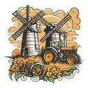 Windmill farm with vintage tractor tattoo design idea