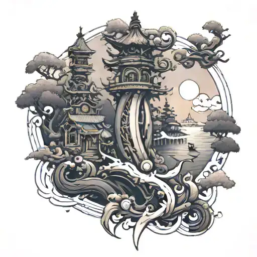 full sleeve tattoo the includes the church of miracles in Venice and the city of Siena in Italy  tattoo design idea