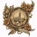 full sleeve tattoo the includes the church of miracles in Venice and the city of Siena in Italy  tattoo design idea