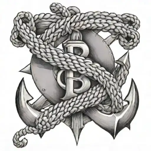 An Ancor with the letter B wrapped around it as a rope. As part of the anchor, the date 10.18.2014 is embeded  tattoo design idea