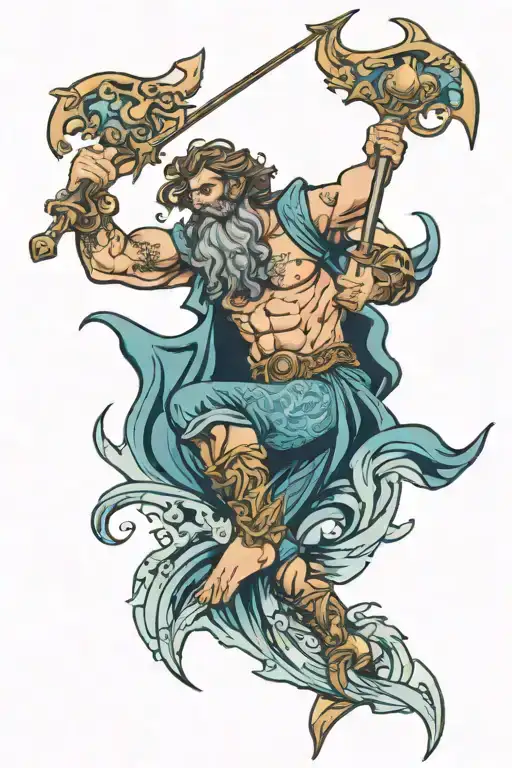 pinup male Poseidon triton gay tattoo design idea