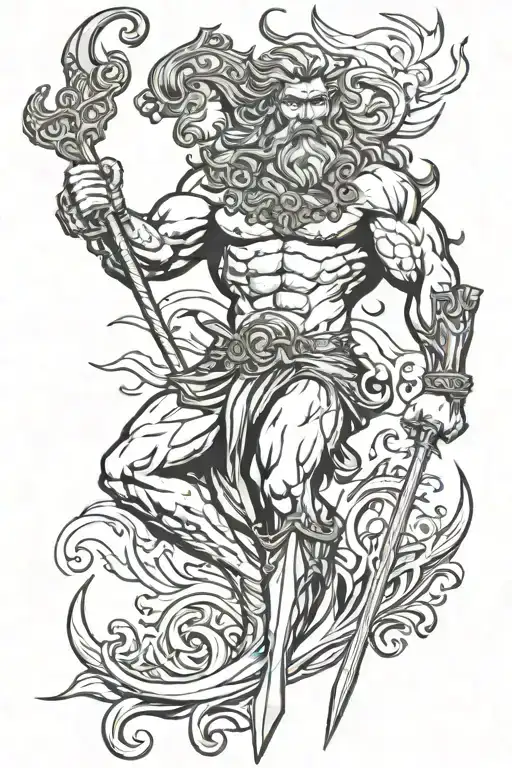 pinup male Poseidon trident sexy tattoo design idea