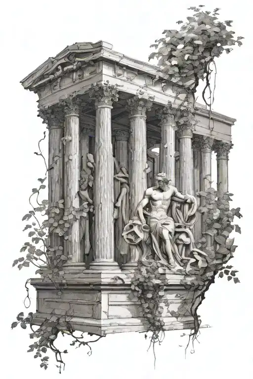 I want a tattoo that is covering the whole forearm that is the columns of Olympus around my whole forearm with  vines tattoo design idea
