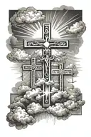3 Crosses with clouds and sun rays tattoo design idea