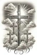 3 Crosses with clouds and sun rays tattoo design idea