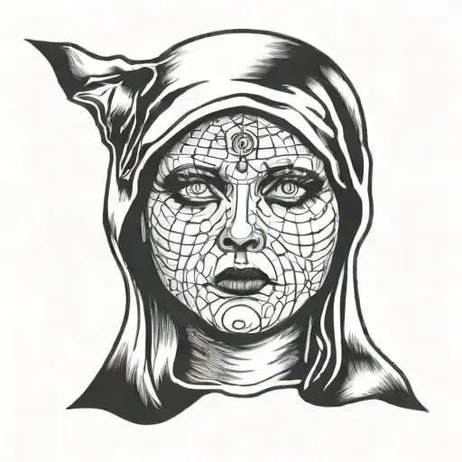 Spooky evil nun face tattoo design idea
