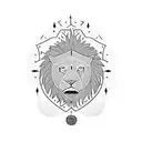 A shield adorned with a lion's head in the center, surrounded by clock hands pointing to significant times in your life tattoo design idea