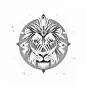 A shield adorned with a lion's head in the center, surrounded by clock hands pointing to significant times in your life tattoo design idea