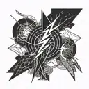 geometry, lightning, abstract, travel, lines, black and white, hand tattoo design idea