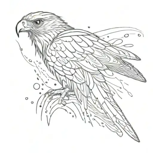 hawk, fire and rain drops tattoo design idea