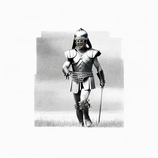 The still shot from the end of the movie Gladiator, in which he is walking through the field, and the camera is behind tattoo design idea