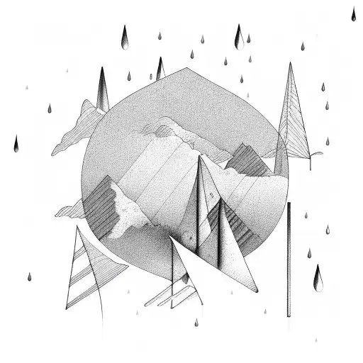 rain clouds and plant growing, circle geometric lines tattoo design idea