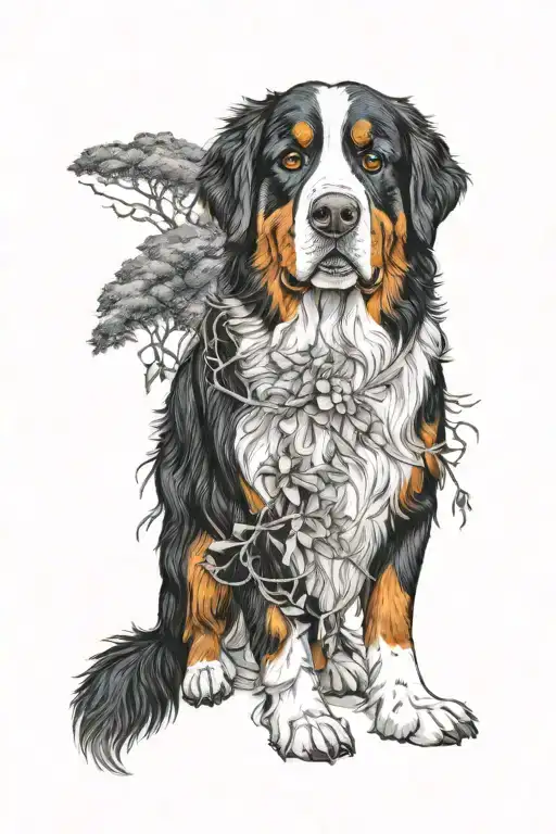Bernese mountain dog willow tree intertwined tattoo design idea