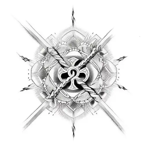 cross wrapped in barbed wire tattoo design idea