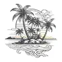 Palm tree on island and sumset  tattoo design idea