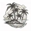 Palm tree on island and sumset  tattoo design idea