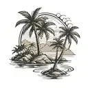 Palm tree on island and sumset  tattoo design idea
