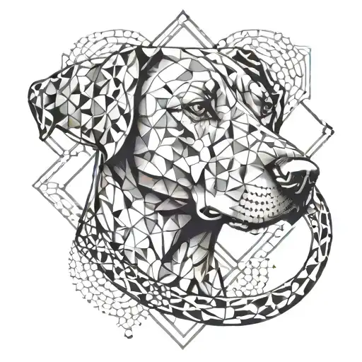 A geometric tattoo design featuring a stylized Rhodesian Ridgeback dog with an infinity symbol incorporated into the design, reflecting your deep connection with this breed tattoo design idea
