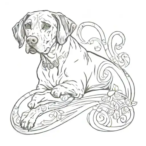 A tattoo design featuring a Rhodesian Ridgeback dog's paw prints forming an infinity shape, symbolizing eternal love and connection with your beloved pet tattoo design idea