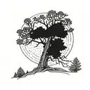 A towering pine tree with a hidden image of a power lineman climbing the trunk tattoo design idea