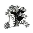 A towering pine tree with a hidden image of a power lineman climbing the trunk tattoo design idea