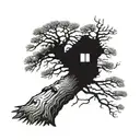 A towering pine tree with a hidden image of a power lineman climbing the trunk tattoo design idea