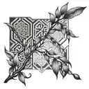 Willow branch with geometric patterns tattoo design idea