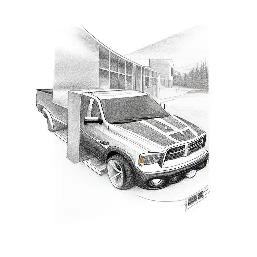 dog hanging out window of 2010 dodge ram 3500 tattoo design idea