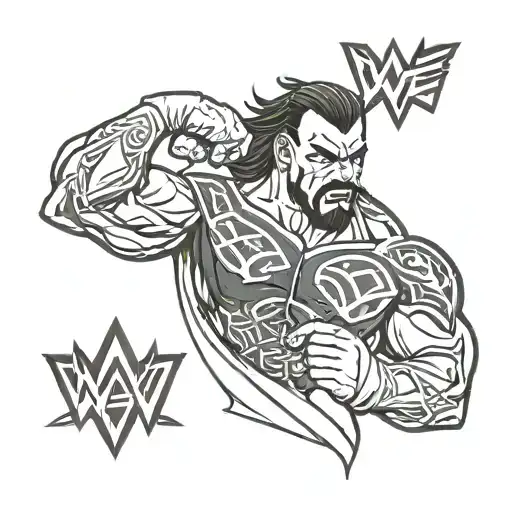 Create a tattoo design featuring a mashup of your favorite WWE wrestler and a character from your favorite anime video game tattoo design idea
