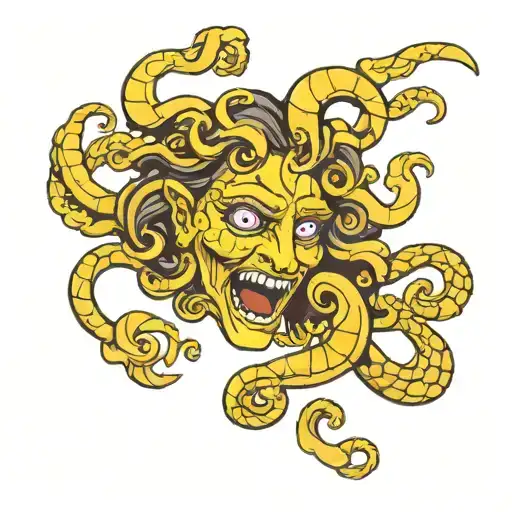 Medusa head with ecstasy smiley face eyes surrounded tattoo design idea