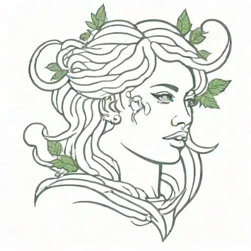 Medusa head with weed leaf braiding her snake hair tattoo design idea