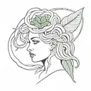 Medusa head with weed leaf braiding her snake hair tattoo design idea