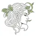 Medusa head with weed leaf braiding her snake hair tattoo design idea