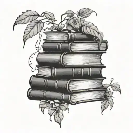 A stack of books with plant vines growing out of them, symbolizing growth and knowledge tattoo design idea