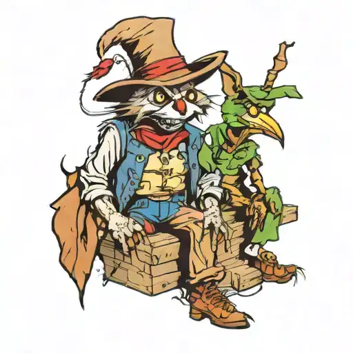 opposum and scarecrow wearing tattoo design idea