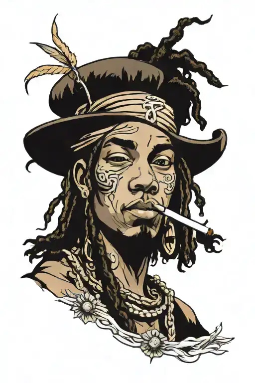 Teen with dreads and smoking a blunt tattoo design idea