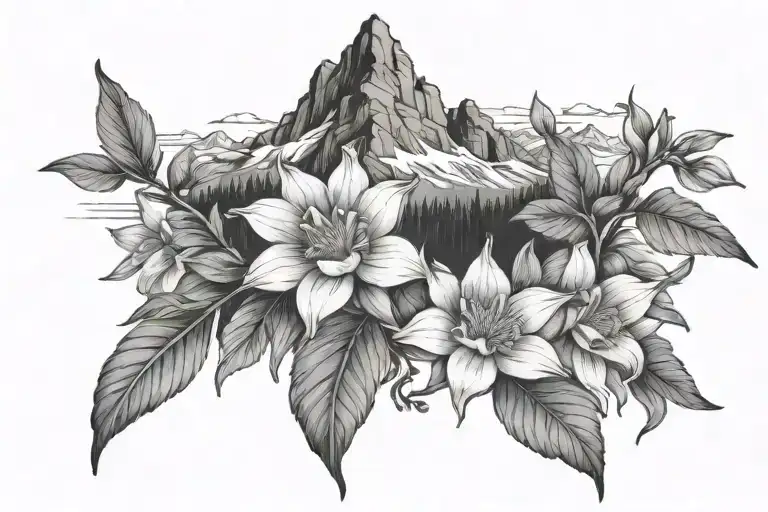 Rocky mountain range with columbine flowers beneath it tattoo design idea