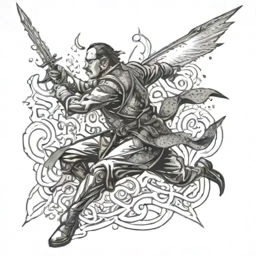 The battle of Tesla's warrior in the battle of the Japanese warrior with Hitler's face tattoo design idea