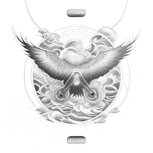 An electric skateboard surrounded by a swirling storm of crows tattoo design idea