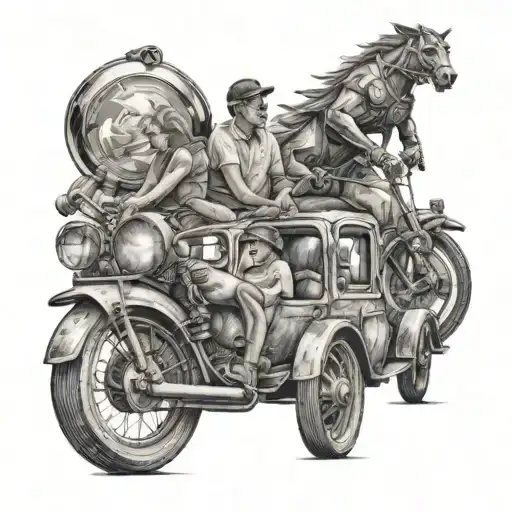A family portrait with each member depicted as a different type of vehicle tattoo design idea